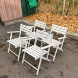 4 folding garden chairs in solid white wood