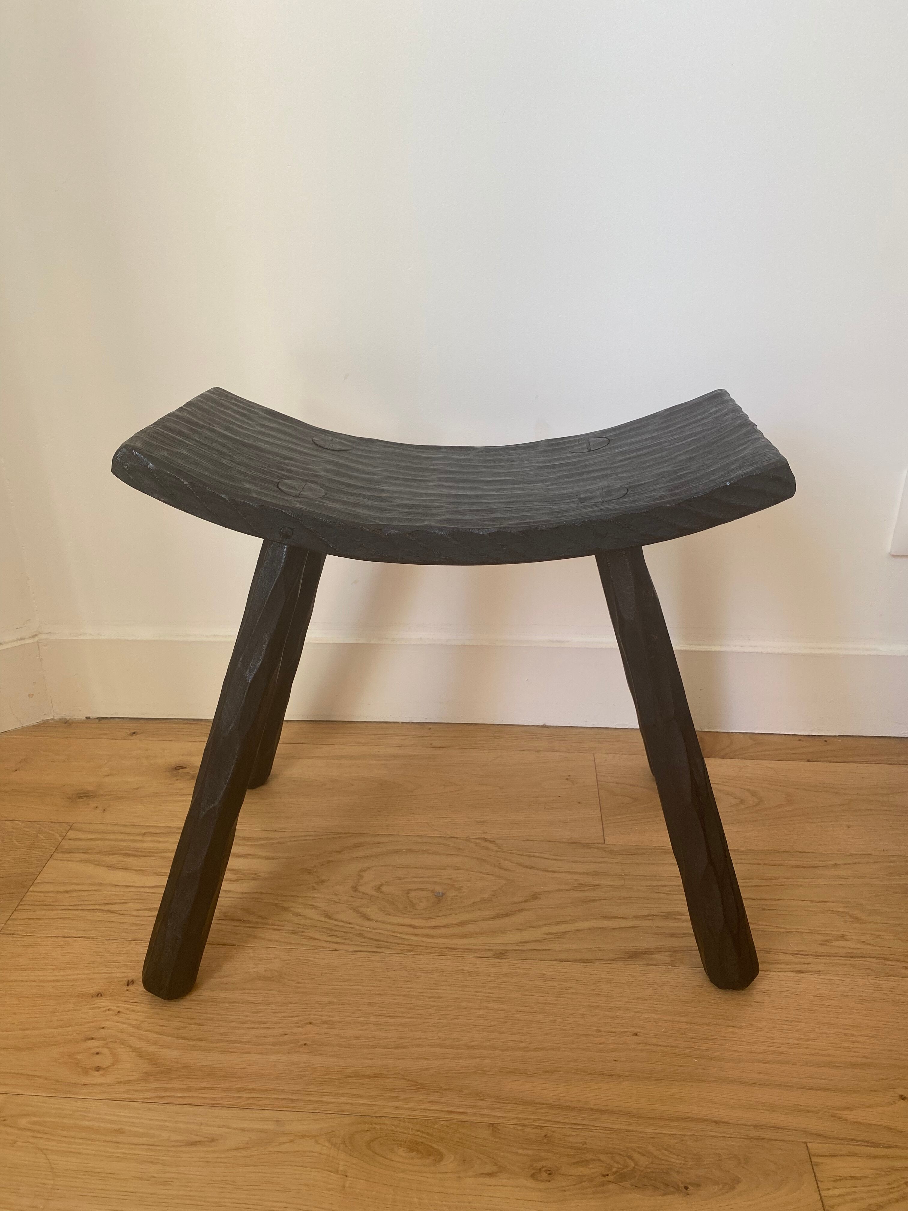 Japanese style stool burnt wood finish