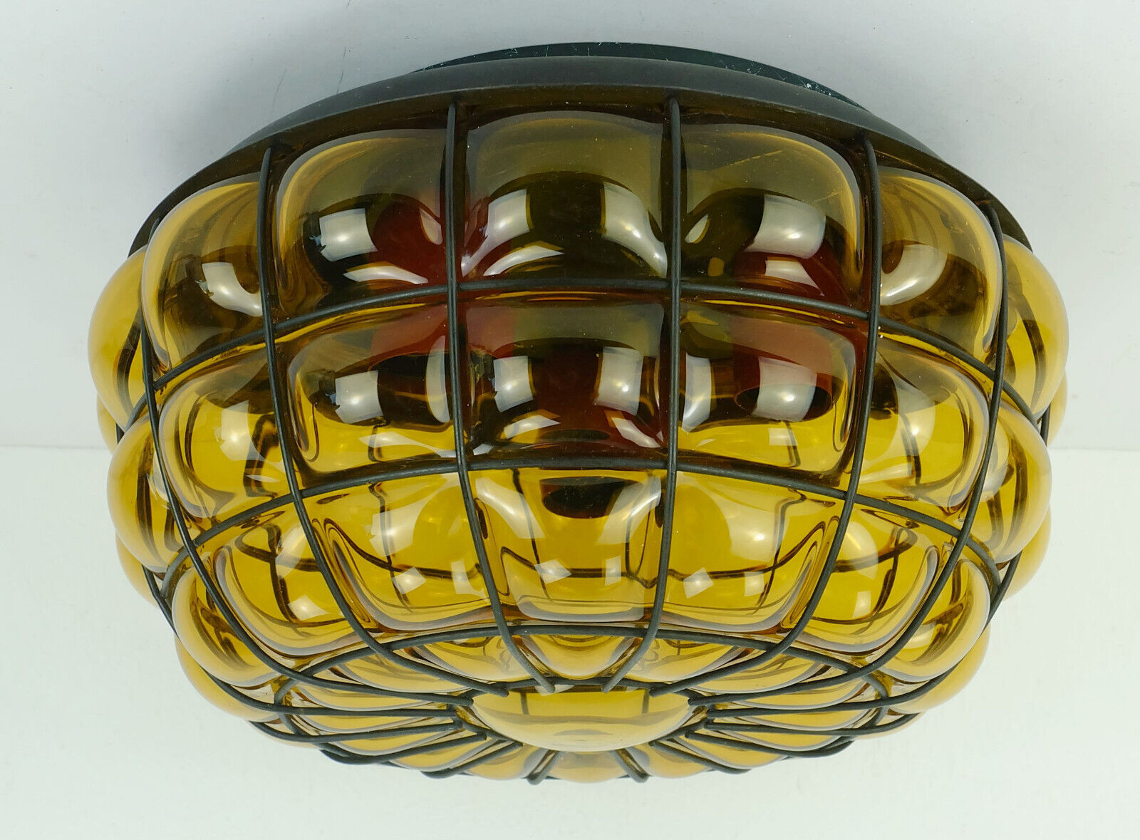Ceiling lamp amber glass and metal 1970