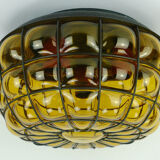 Ceiling lamp amber glass and metal 1970