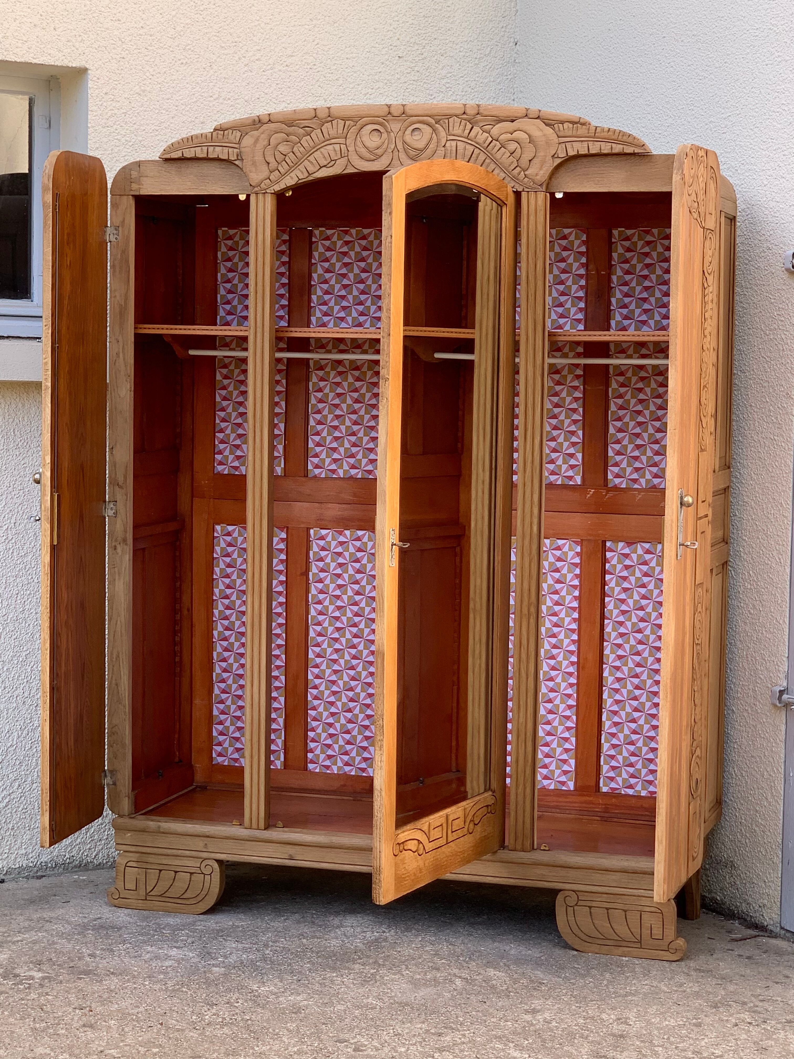 Armoire parisienne art déco chêne massif brut