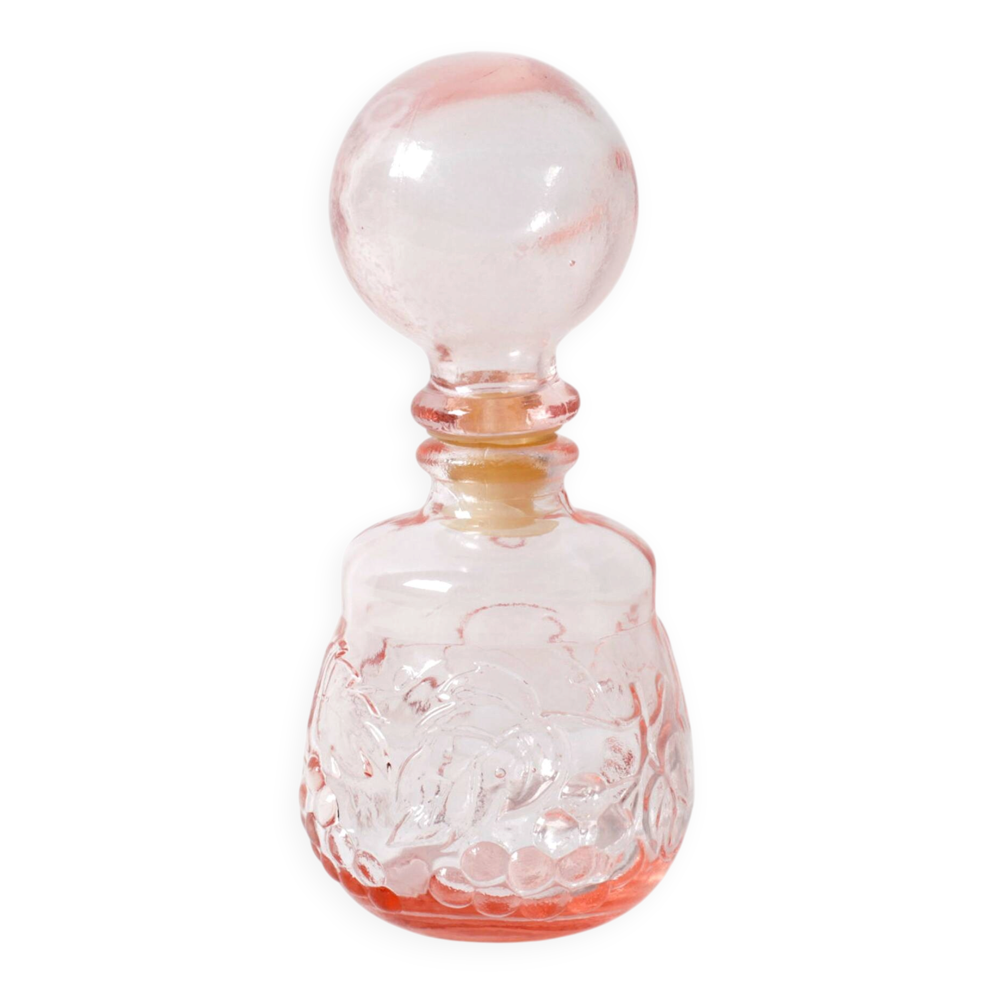 Vintage Small Pink Glass Decanter with Stopper: Mid-Century Empoli Italian