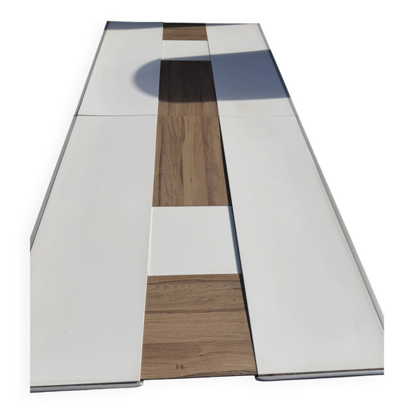 Table d'extérieur extensible et 2 bancs en inox et sellerie