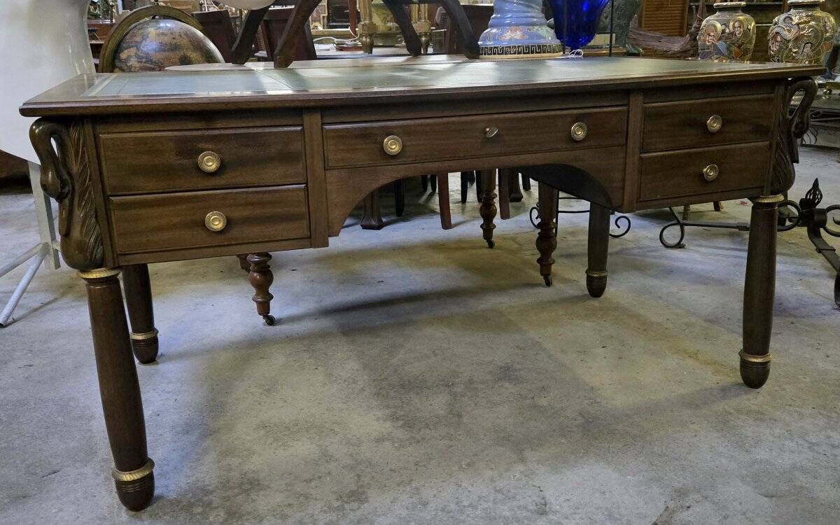 Empire-style minister's desk with swan necks in mahogany.
