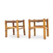 Rattan and woven straw stools, 1960s, set of 2