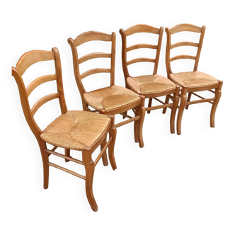 Wooden and straw chairs