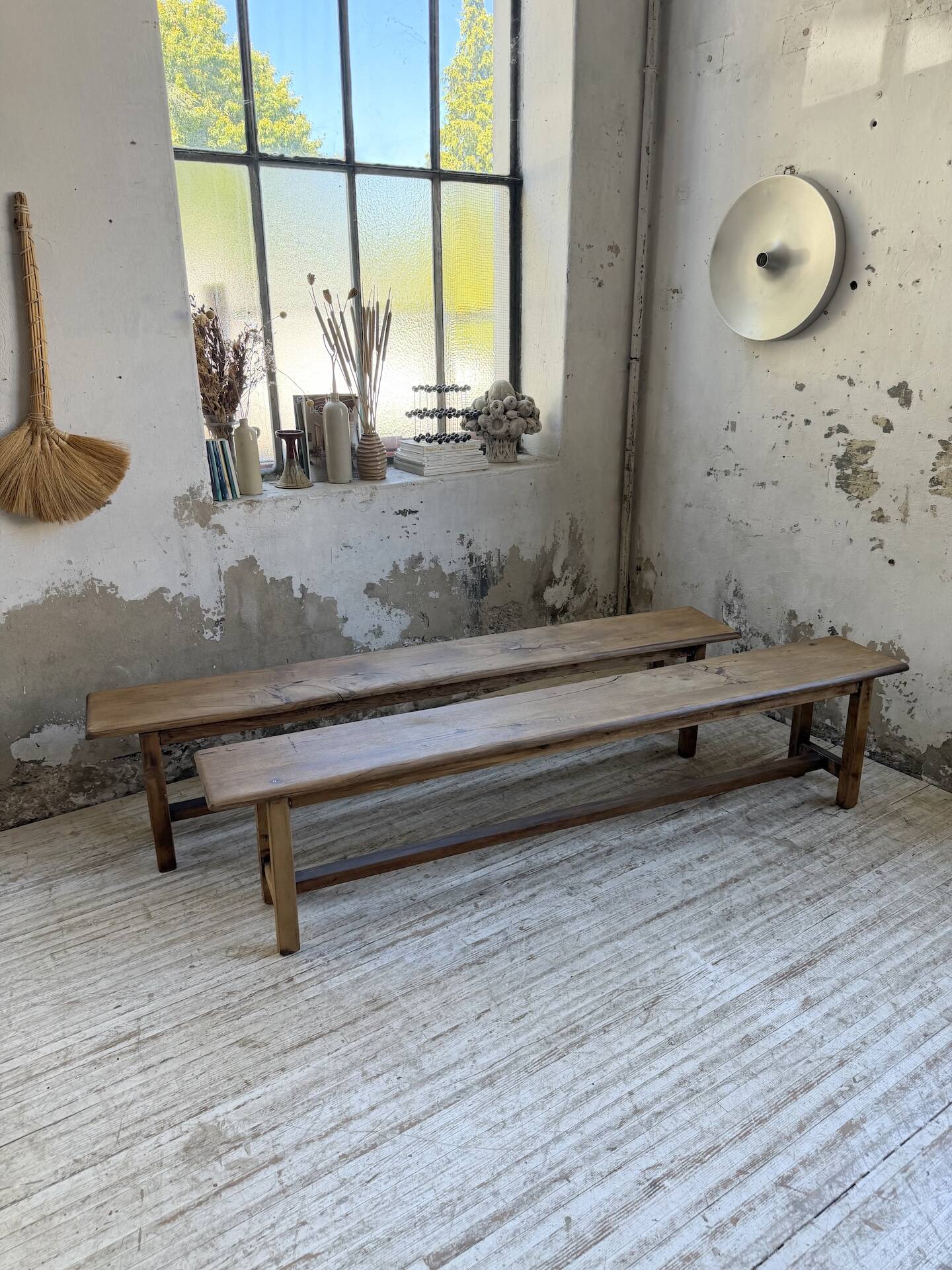 Set of two rustic oak farm benches 2m