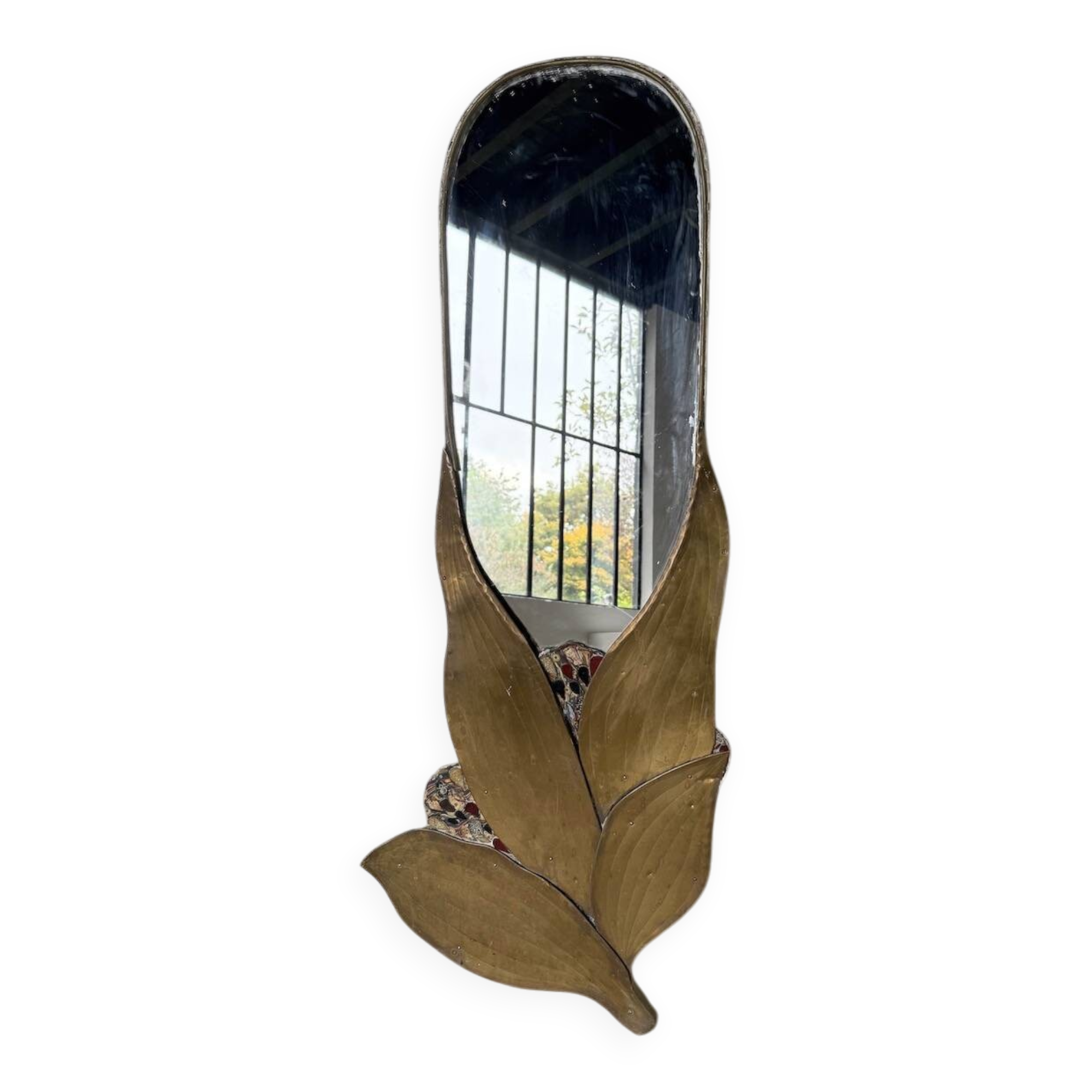 Brass flower oval mirror 1960