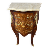 Louis XV commode with marquetry, gilded bronze and marble.