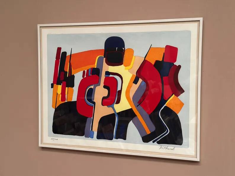 Original Swedish Colour Lithograph – “Composition” by Bo Thorén – Signed – Vintage & Framed
