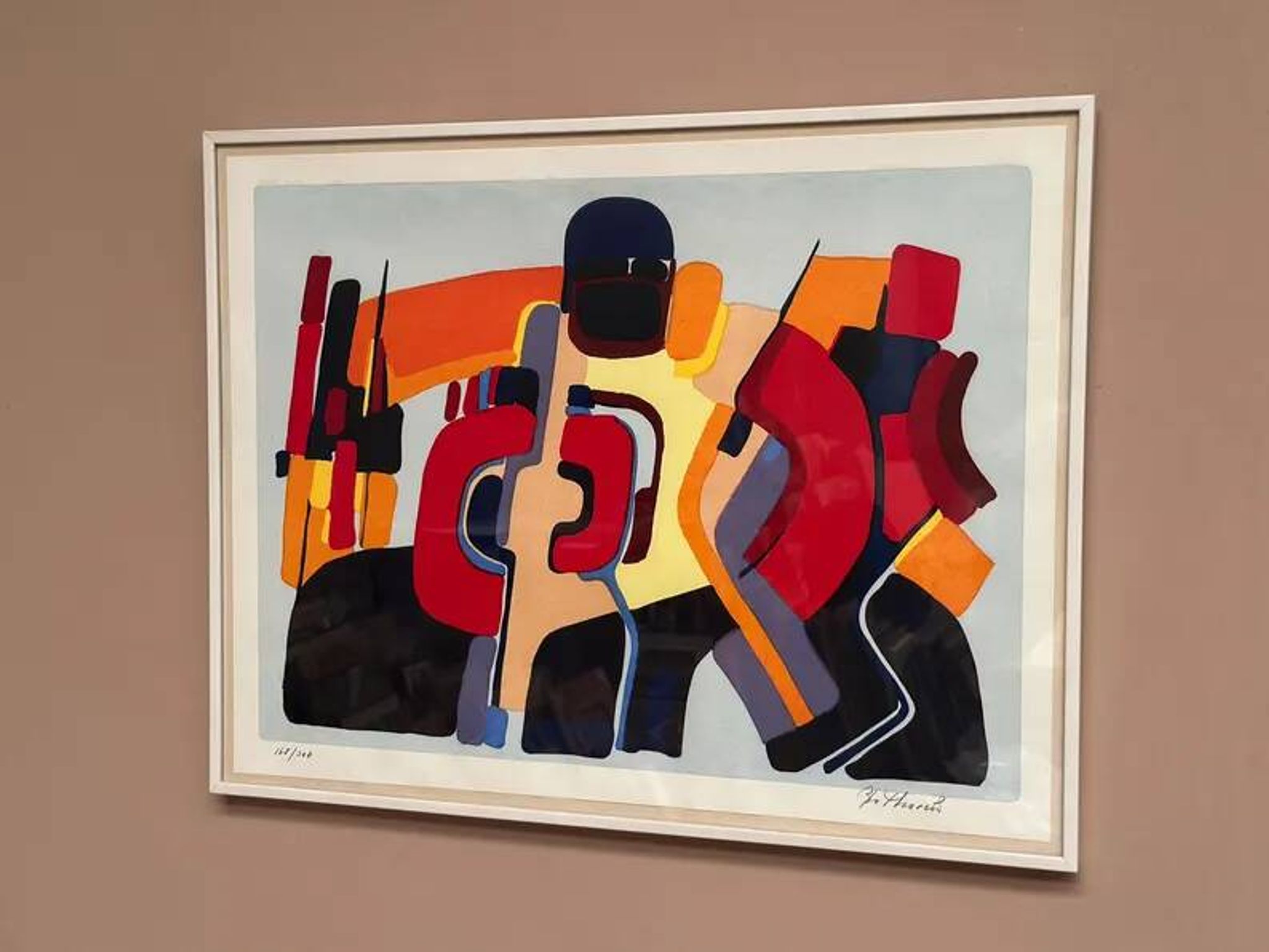 Lithographie en couleur originale suédoise – “Composition” par Bo Thorén – Signée – Vintage et encadrée