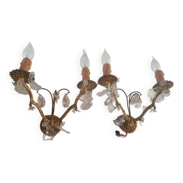 Pair of golden wall lights with vintage glass tassels