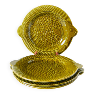 Set of 4 Poisson Vert slip plates, Digoin Sarreguemines, 1960