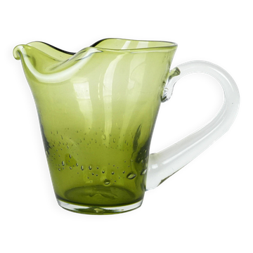 Olive green glass jug, Italian design, 1960s, made in Italy