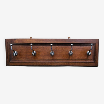 Art Deco wall-mounted coat rack in solid wood - 5 hooks
