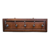 Art Deco wall-mounted coat rack in solid wood - 5 hooks
