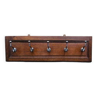 Art Deco wall-mounted coat rack in solid wood - 5 hooks