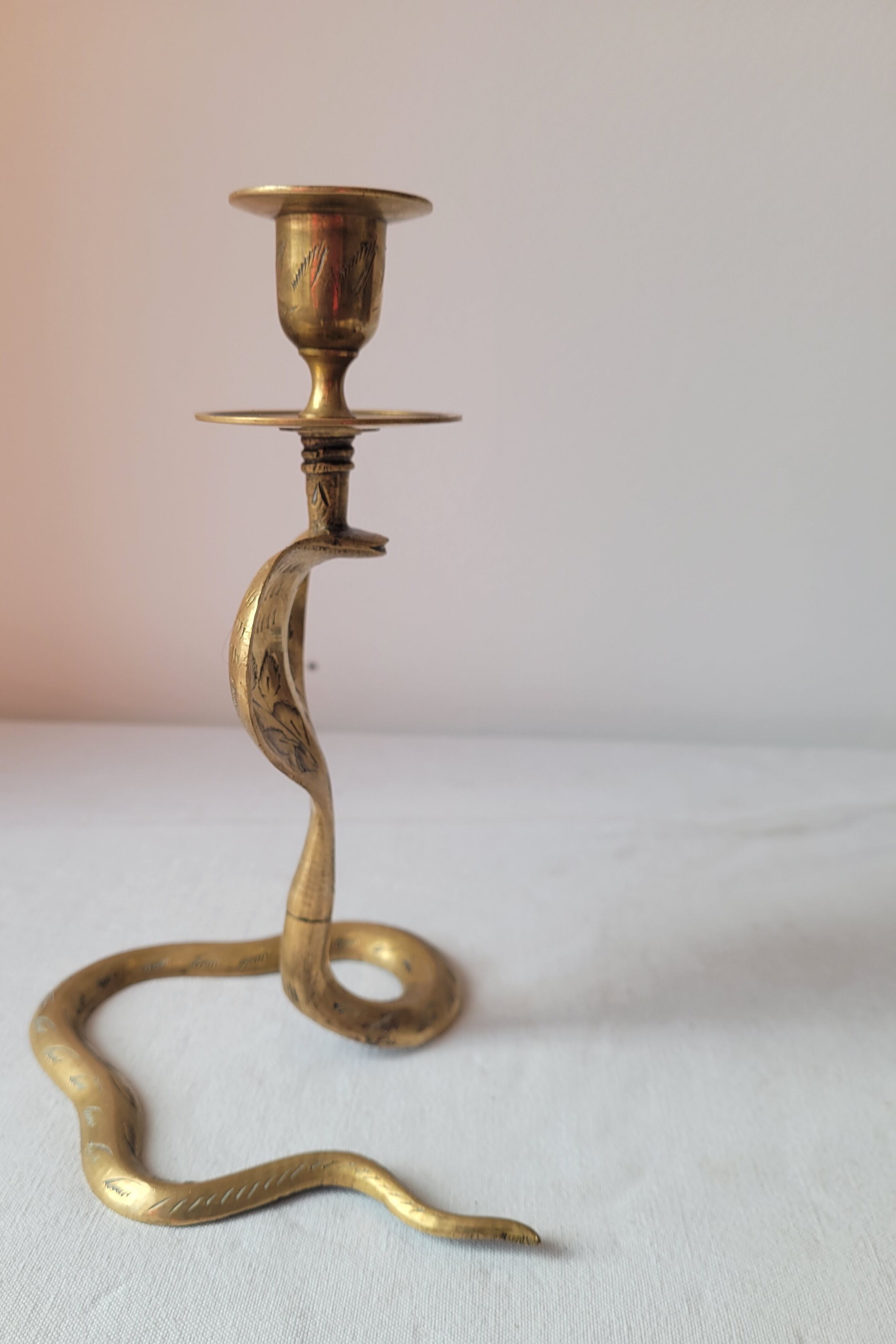 Zoomorphic snake cobra brass candle holder