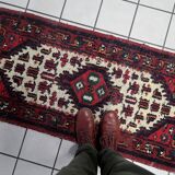 Handmade vintage Persian Hamadan rug 61cm x 123cm 1970s