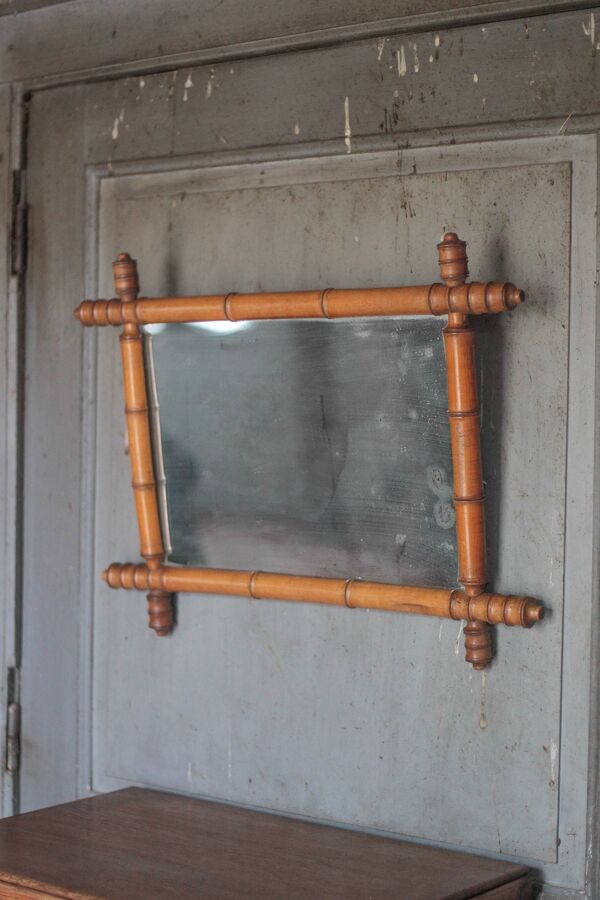 Miroir bois imitation bambou, miroir ancien, miroir à suspendre