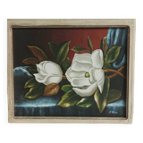 Signed painting on canvas, still life with magnolias