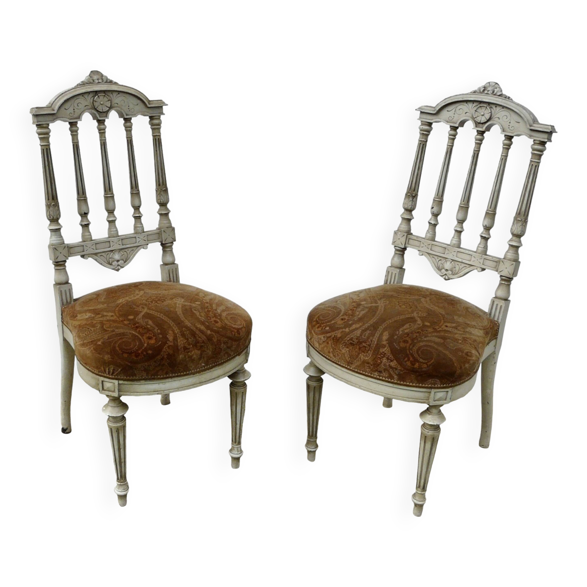 Pair of Italian chairs in lacquered wood and fabric seat