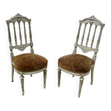 Pair of Italian chairs in lacquered wood and fabric seat