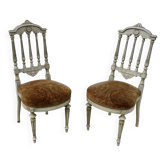 Paire de chaises Italiennes bois laqué et assise tissu