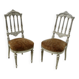 Paire de chaises Italiennes bois laqué et assise tissu