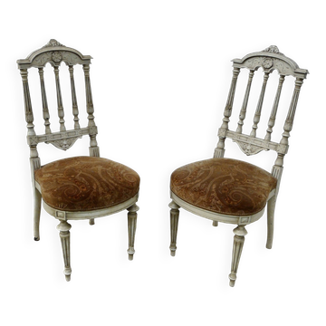Paire de chaises Italiennes bois laqué et assise tissu