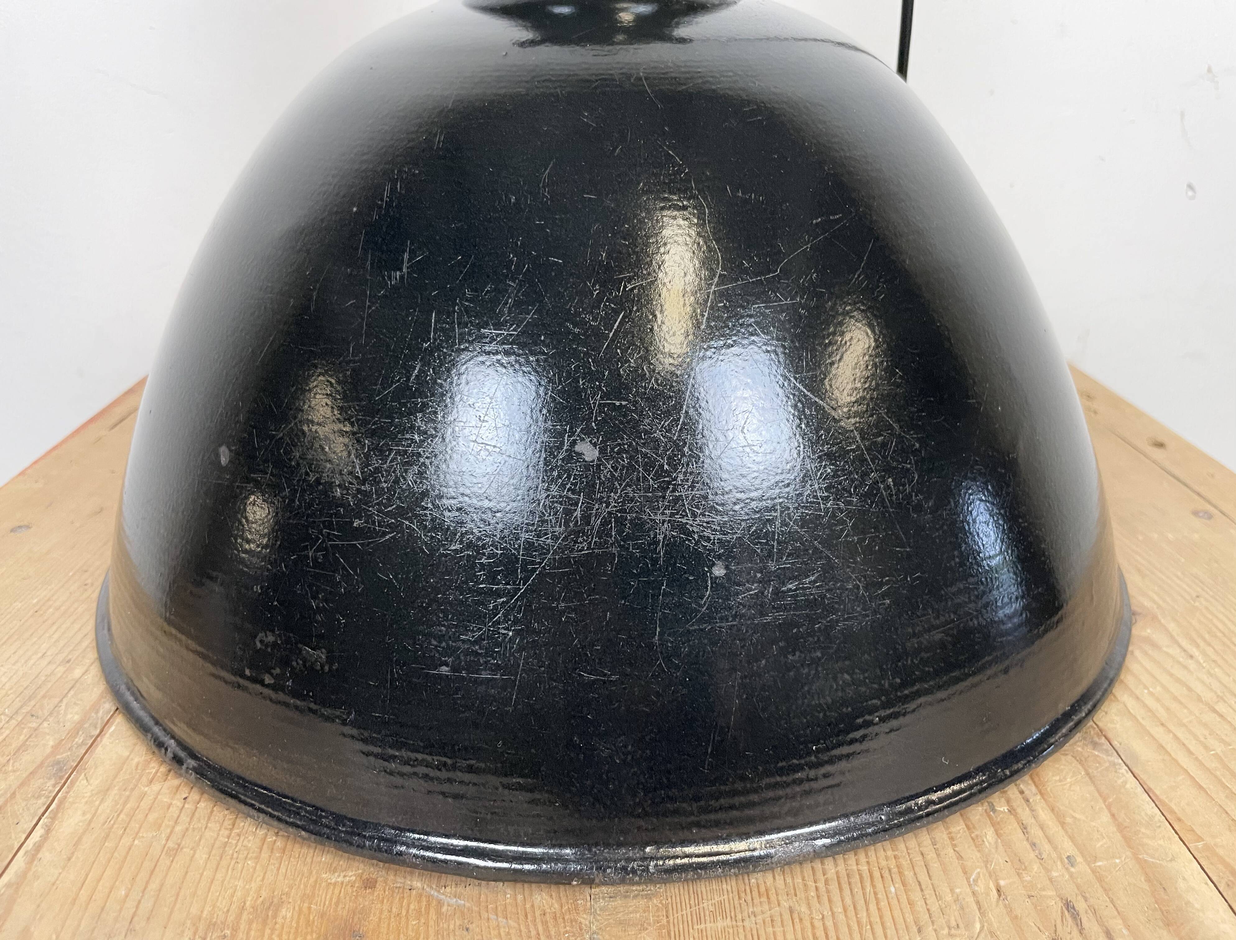 East german black enamel factory light by LBD Veb Leuchtenbau Dresden, 1950s