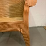 Pencil or split reed rattan arm or club chair, Vivai del Sud, 80s
