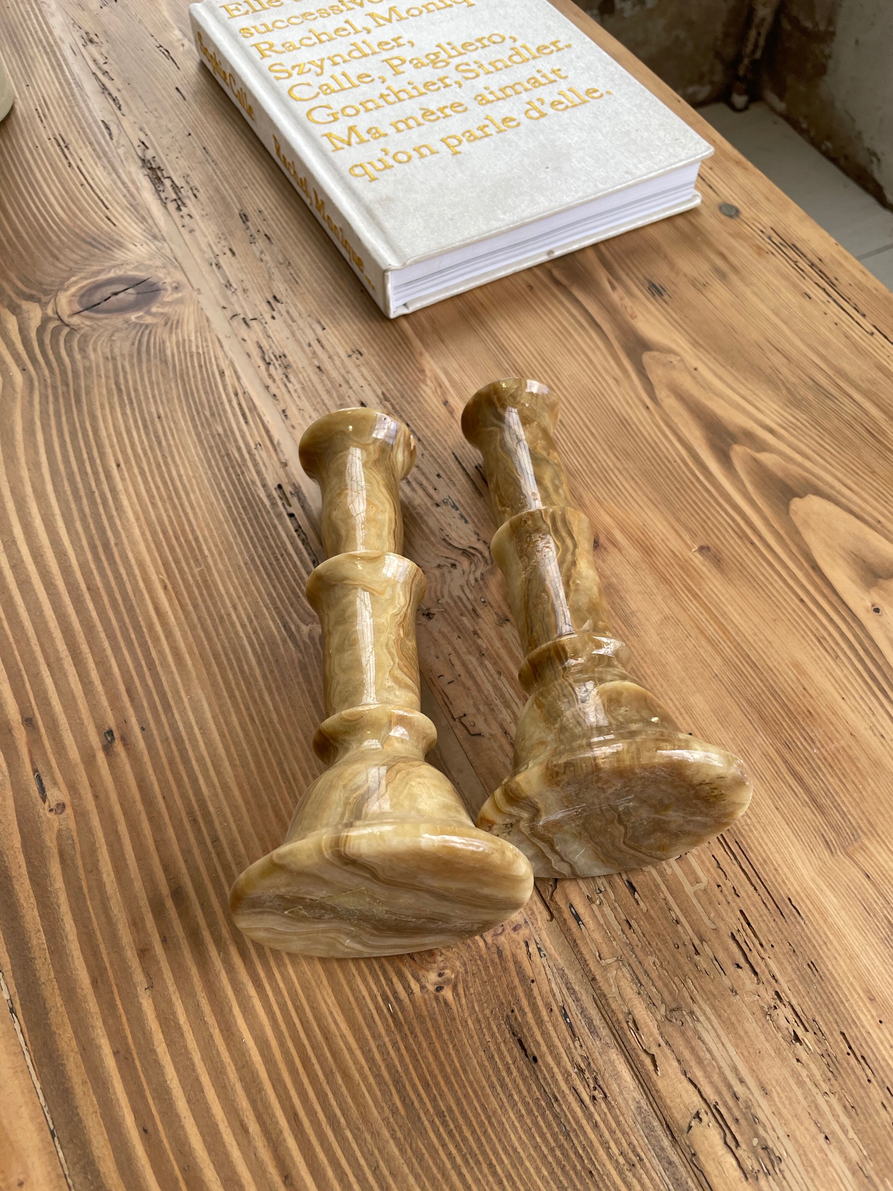 Set 2 old onyx candlesticks