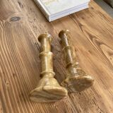 Set 2 old onyx candlesticks