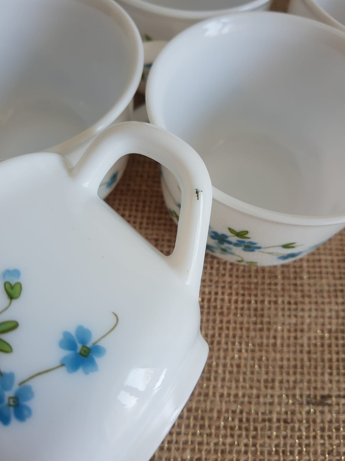 Lot 6 Grandes Tasses à Café + Soucoupes Arcopal Myosotis Veronica - Vintage Neuves