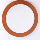Vintage Large Round light wooden Wall Mirror, 1960s