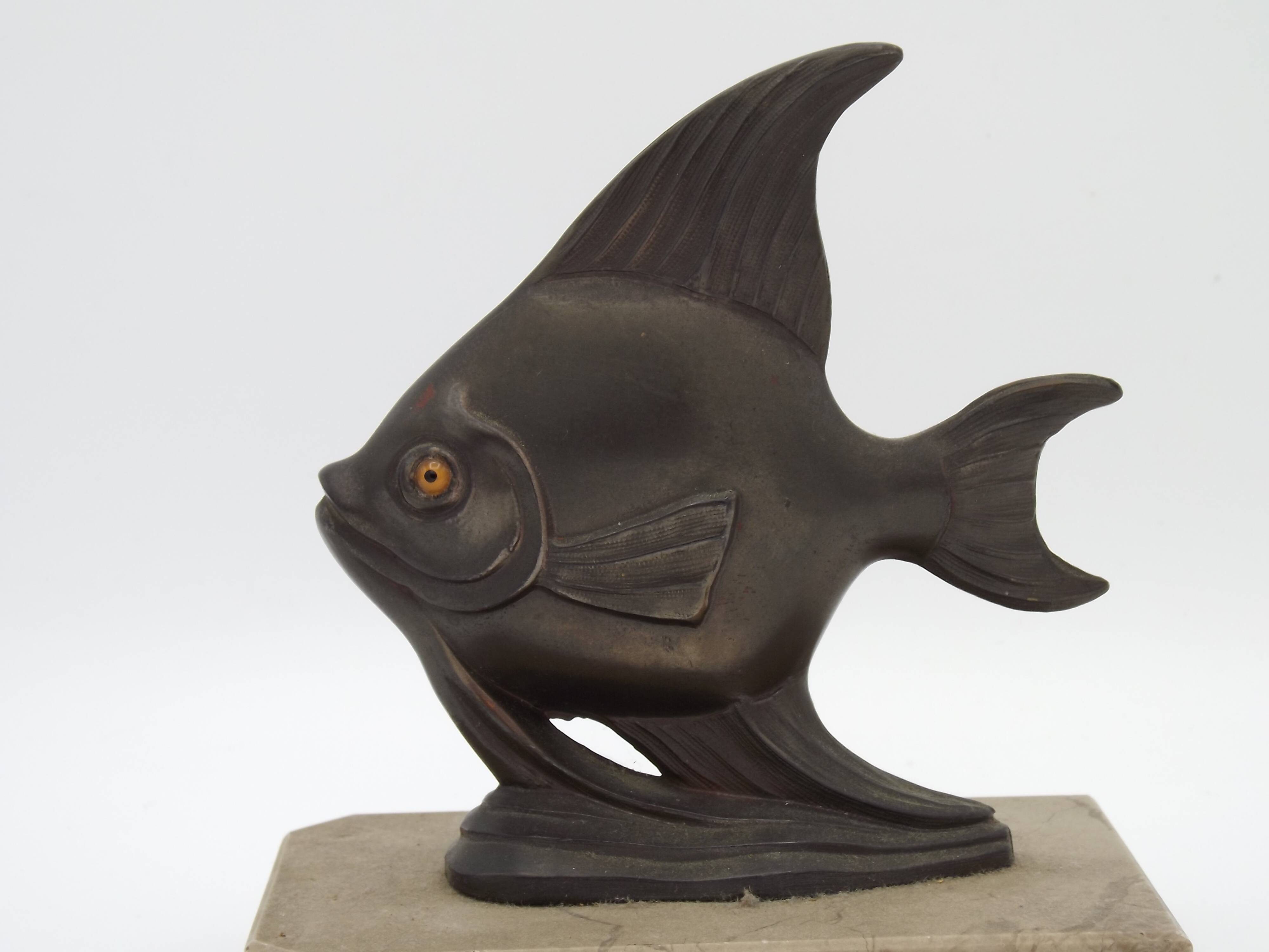 Vintage French Art Deco Fish Book Ends - Marble and Spelter Bookends