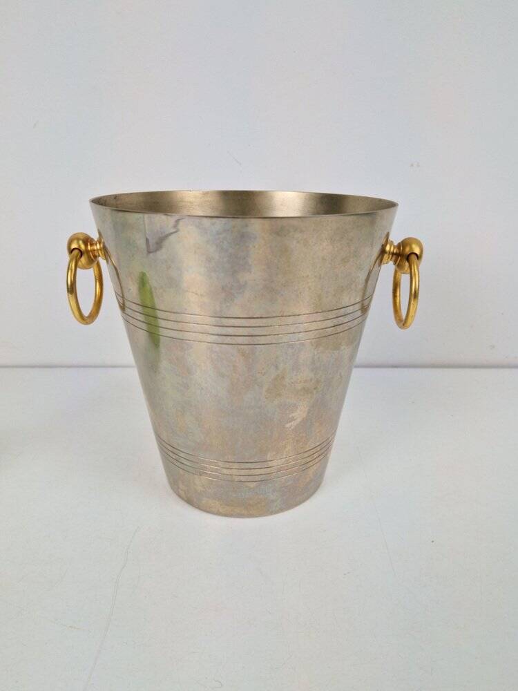 Refroidisseur à vin en argent massif de style Art Déco classique français avec poignées en or, années 1950.
