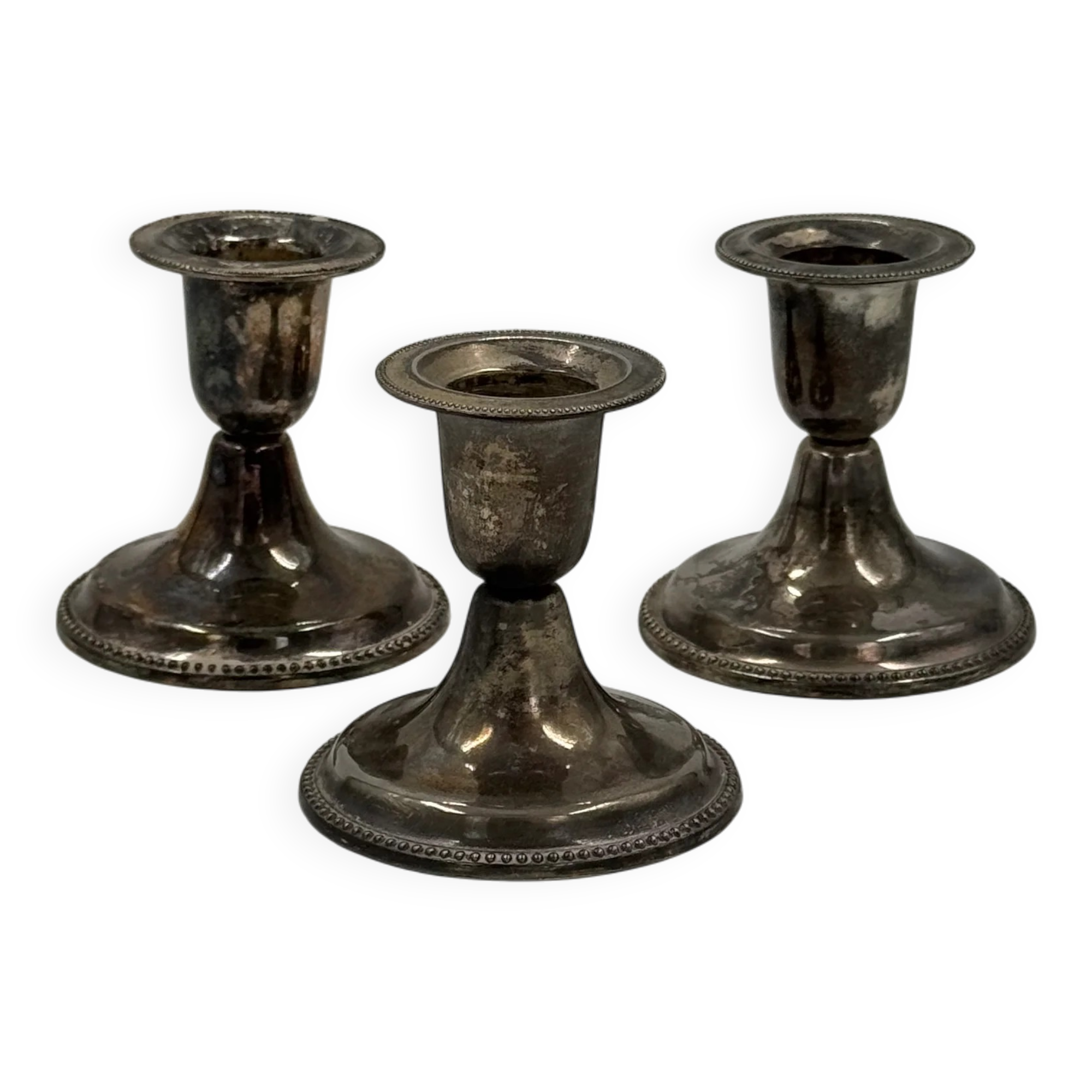 Set of 3 vintage silver-plated candle holders
