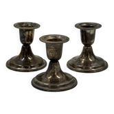 Lot de 3 bougeoirs vintage en métal argenté