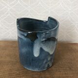 Vase bleu vintage en grès vernissé