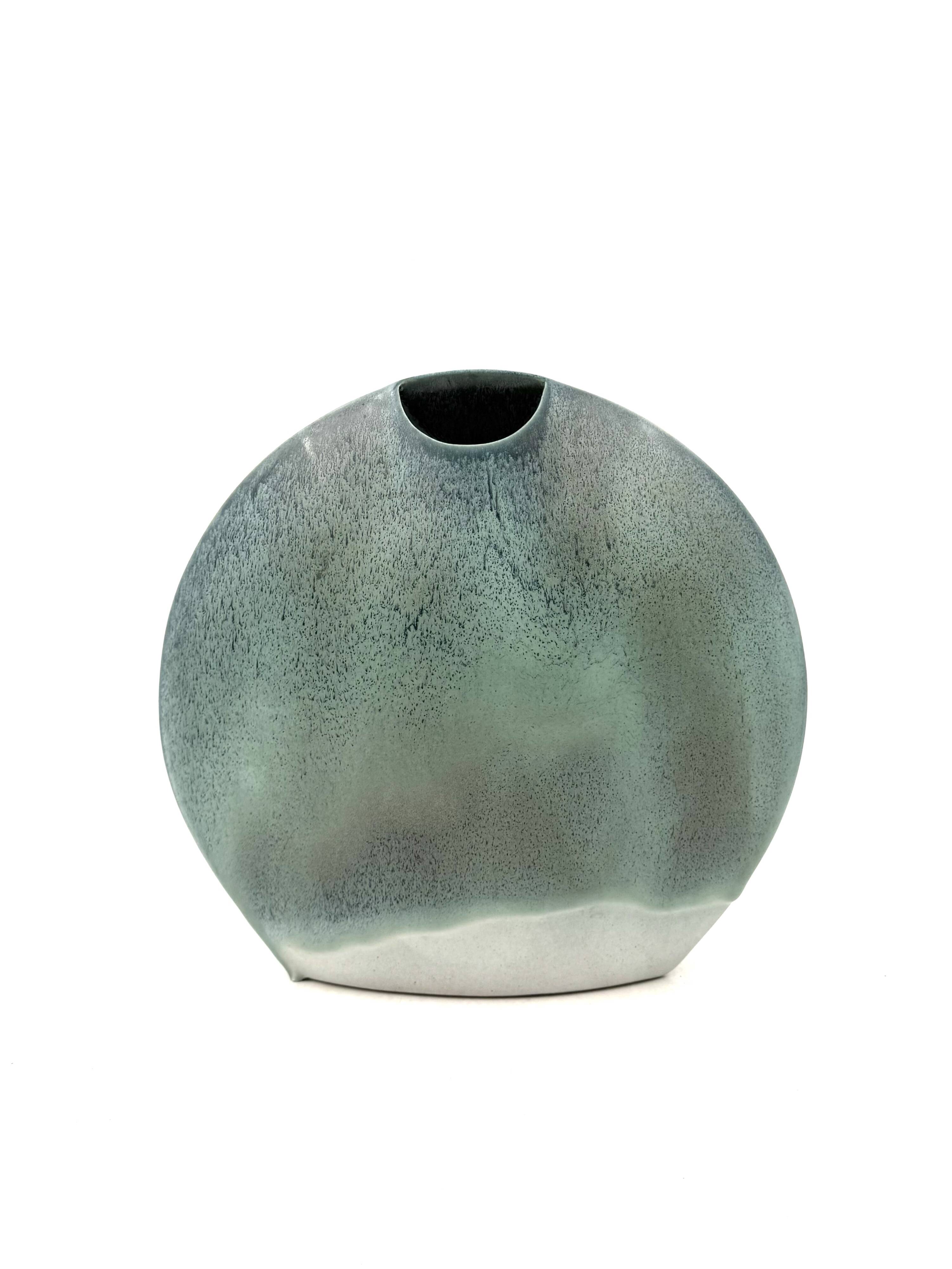 Vase soliflore en céramique bleue, France 1970