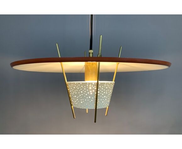 Hanging lamp by Ernest Igl perforated tole for Hillebrand