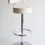 Chrome bar stool in white skai, 1960s.