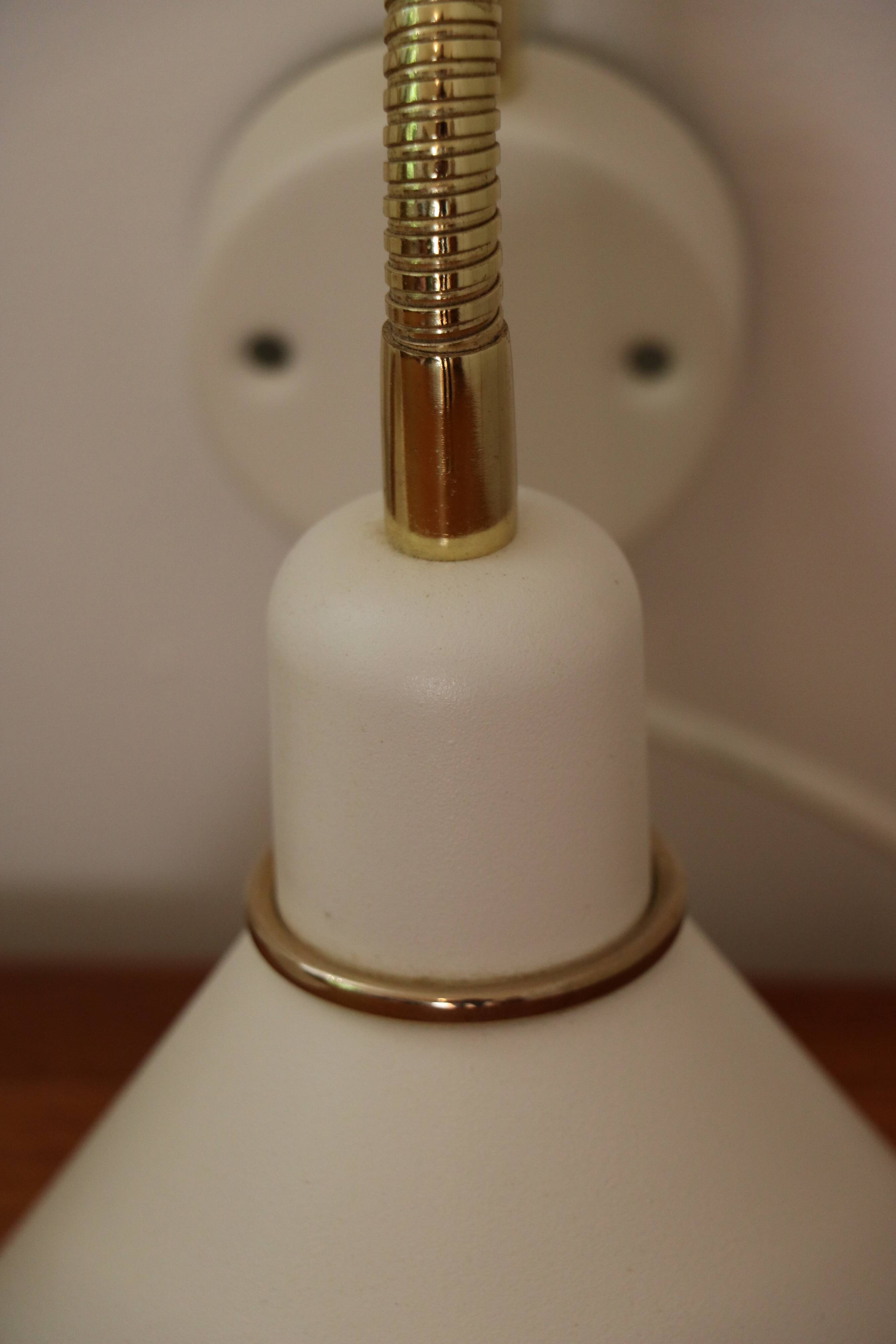 Pair of Scandinavian wall lights in white metal and gold metal