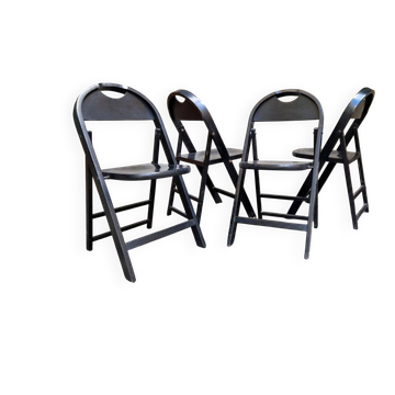 Tric Folding Chairs in Black Lacquered Wood by Achille and Pier Giacomo Castiglioni for BBB Bonacina, 1970s, Set of 4