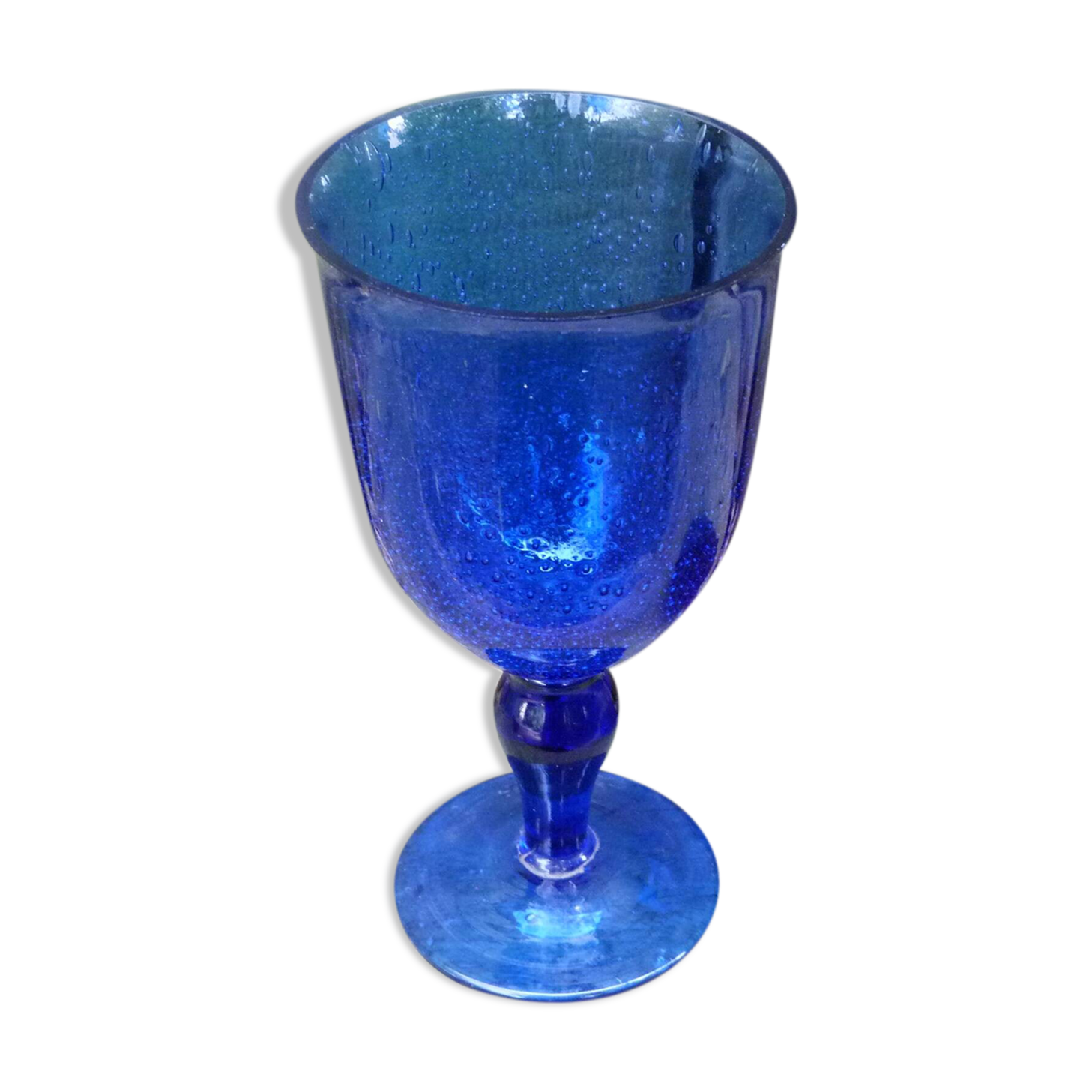 Vintage 1960 giant glass or bubbled glass tealight holder Biot blue