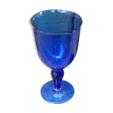 Vintage 1960 giant glass or bubbled glass tealight holder Biot blue