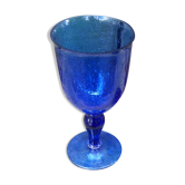 Vintage 1960 giant glass or bubbled glass tealight holder Biot blue