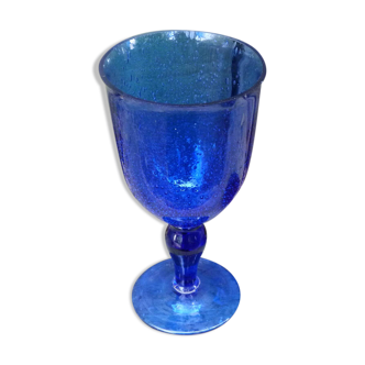 Vintage 1960 giant glass or bubbled glass tealight holder Biot blue